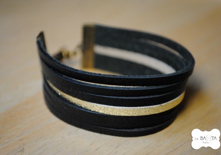 Bracelet en cuir frange fine noir la baïta Bracelet en cuir frange fine noir la baïta